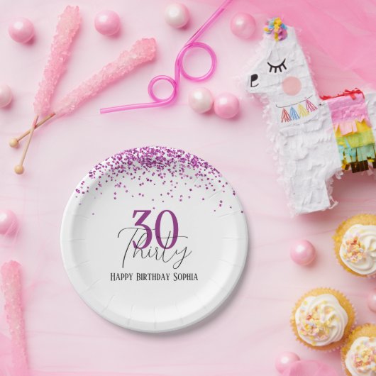 30ハッピーバースデーダークピンクグリッターガーリーパーティー ペーパープレート (パーティー)