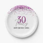 30ハッピーバースデーダークピンクグリッターガーリーパーティー ペーパープレート (正面)