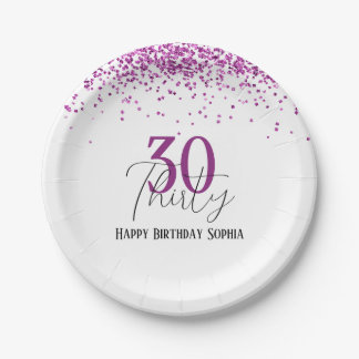 30ハッピーバースデーダークピンクグリッターガーリーパーティー ペーパープレート