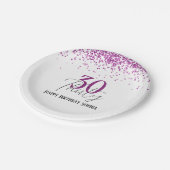 30ハッピーバースデーダークピンクグリッターガーリーパーティー ペーパープレート (アングル)