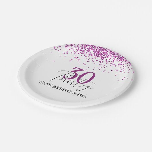 30ハッピーバースデーダークピンクグリッターガーリーパーティー ペーパープレート (アングル)