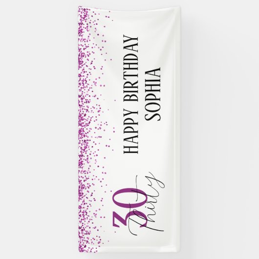 30ハッピーバースデーダークピンクグリッター ガーリー 横断幕 (縦)