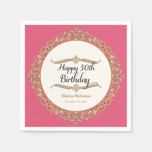 30ハッピーバースデーパーティーお祝いラウンドデコール スタンダードカクテルナプキン (正面)
