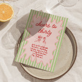 30ハンドドローカラフルドストライプバースデーパーティー 招待状