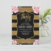 30バースデーパーティ招待状-フローラ金ゴールドのエラー 招待状 (スタンド正面)