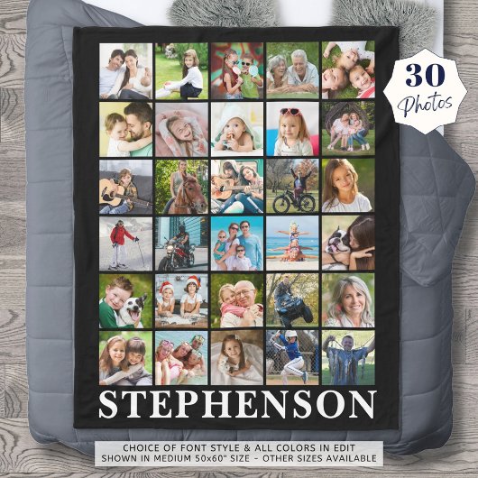 30パーソナライズされたフォトコラージュ黒 フリースブランケット