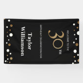 30パーソナライズされた歳の誕生日金ゴールドと黒紙吹雪 横断幕 (横)