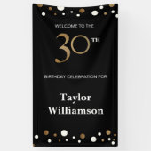 30パーソナライズされた歳の誕生日金ゴールドと黒紙吹雪 横断幕 (縦)
