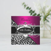 30パーティーシルバーピンク白黒ヒョウ 招待状 (スタンド正面)