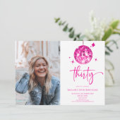 30ピンクディスコボール写真30歳の誕生日パーティー 招待状 (スタンド正面)