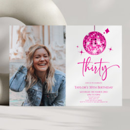30ピンクディスコボール写真30歳の誕生日パーティー 招待状