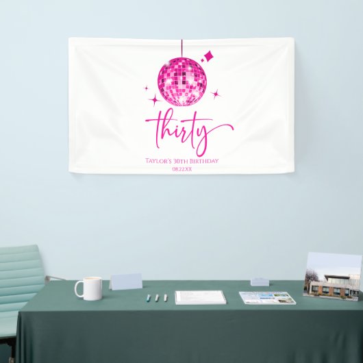 30ピンクディスコボール30歳の誕生日パーティー 横断幕 (トレードショー)