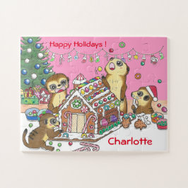 30ピース 名前入 ミーアキャット ピンク ジグソーパズル