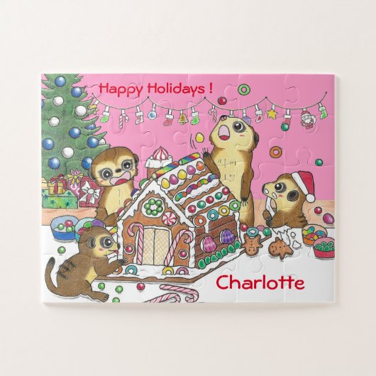 30ピース　名前入　ミーアキャット　ピンク　 ジグソーパズル (横)