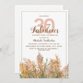 30フェイブルースパンパスグラスオンホワイト誕生日 招待状 (正面/裏面)