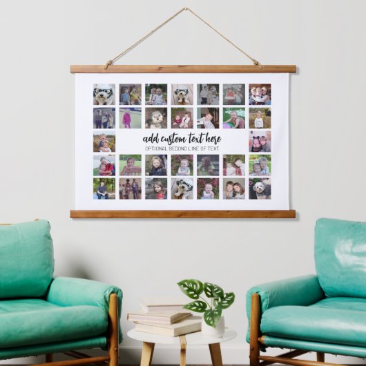 30フォトコラージモンタージュと文字 – ホワイト編集可能 吊り下げ型タペストリー (リビング)