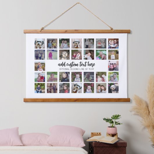 30フォトコラージモンタージュと文字 – ホワイト編集可能 吊り下げ型タペストリー (寝室)