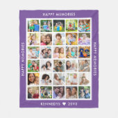 30フォトコラージュ家族の名前の思い出パープル フリースブランケット (正面)