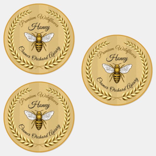 30ミツバチとガーランド琥珀ストライプののハチミツ瓶フード ラベル (グループ)