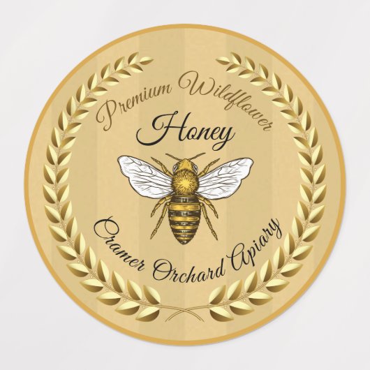 30ミツバチとガーランド琥珀ストライプののハチミツ瓶フード ラベル (デザイン2)