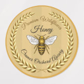 30ミツバチとガーランド琥珀ストライプののハチミツ瓶フード ラベル (デザイン1)