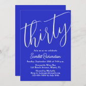 30モダンスクリプ王室のトブルー30th Birthday 招待状 (正面/裏面)
