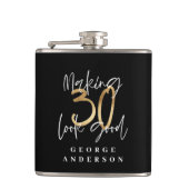 30モダン歳の誕生日の黒と金ゴールド フラスク (正面)