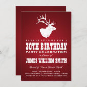 30モダン歳の誕生日パーティーシカ赤 招待状 (正面/裏面)