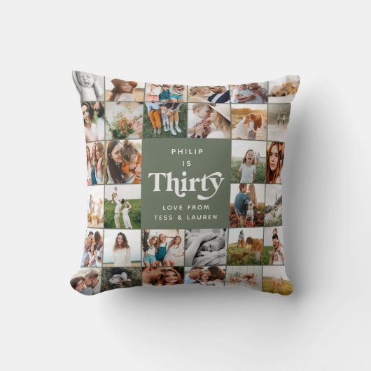 30モダン歳の誕生日数々の写真スクリプトギフト クッション (正面)