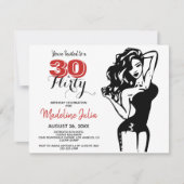 30モダン歳気のあるそぶりをしたと30歳の誕生日ブラック&レッド・インバート 招待状 (正面)
