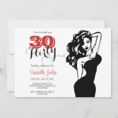 30モダン歳気のあるそぶりをしたと30歳の誕生日ブラック&レッド 招待状 (正面)