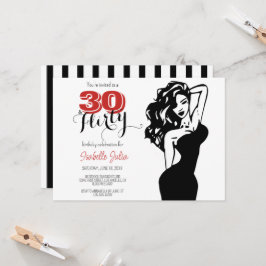 30モダン歳気のあるそぶりをしたと30歳の誕生日ブラック&レッド 招待状