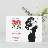 30モダン歳気のあるそぶりをしたと30歳の誕生日ブラック&レッド 招待状 (スタンド正面)