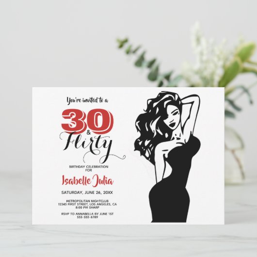 30モダン歳気のあるそぶりをしたと30歳の誕生日ブラック&レッド 招待状 (スタンド正面)