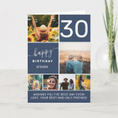 30モダン誕生日ネイビーブルー6フォトコラージュ カード (正面)