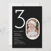 30モダンthミニマル誕生日パーティーシック・ブラック 招待状 (正面)