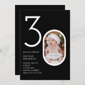 30モダンthミニマル誕生日パーティーシック・ブラック 招待状 (正面/裏面)