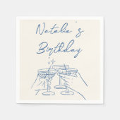 30レトロハンドドロッドブルークリームマルチニ誕生日 スタンダードカクテルナプキン (正面)