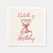 30レトロハンドドローシャンパンボウグラス誕生日 スタンダードカクテルナプキン (正面)