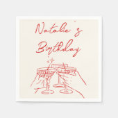 30レトロハンドドロードレッドクリームマルチニ誕生日 スタンダードカクテルナプキン (正面)