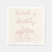 30レトロ手描きピンククリームマルチニ誕生日 スタンダードカクテルナプキン (正面)