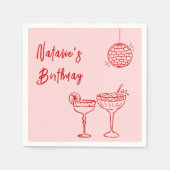 30レトロ手描きピンクレッドマイルストン誕生日 スタンダードカクテルナプキン (正面)