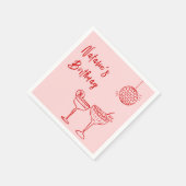 30レトロ手描きピンクレッドマイルストン誕生日 スタンダードカクテルナプキン (角)