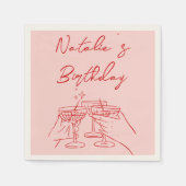 30レトロ手描きピンクレッドマルティーニ誕生日 スタンダードカクテルナプキン (正面)