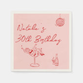 30レトロ手描きピンクレッド30番おもしろい誕生日 スタンダードカクテルナプキン (正面)