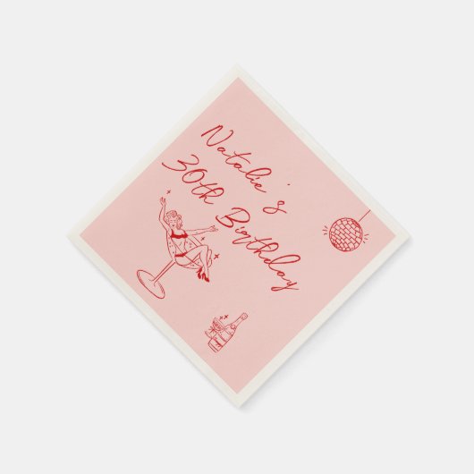 30レトロ手描きピンクレッド30番おもしろい誕生日 スタンダードカクテルナプキン (角)