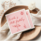 30レトロ手描きピンクレッド30番おもしろい誕生日 スタンダードカクテルナプキン