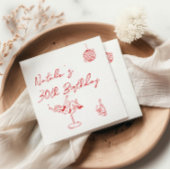 30レトロ手描きホワイトレッド30誕生日 スタンダードカクテルナプキン