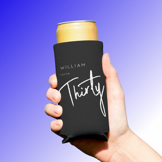 30世モダン30世男子バースデーブラック スリム缶クーラー