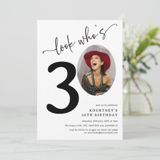 30人だ!写真モダン30歳の誕生日 招待状 (スタンド正面)